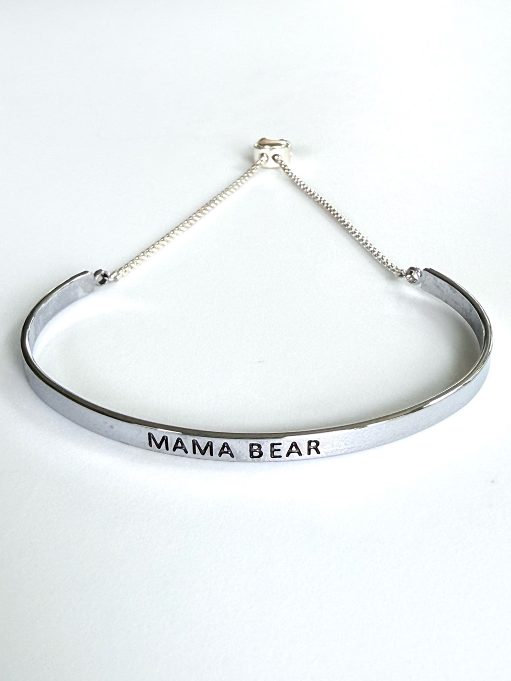 Mama Bear Silver Tone Engraved Bangle Bracelet Mom Motherhood Love Minimalist